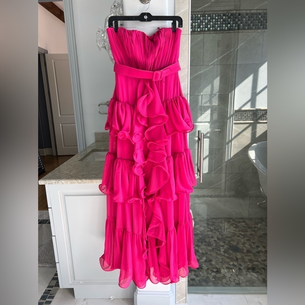 Badgley Mischka Strapless Tiered Ruffle Gown - Picture 7 of 13